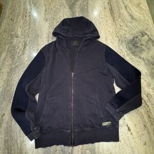 JET LAG Full Zip Hoodie Navy Blue Mesh Sleeves Logo Casual Travel Size XXL